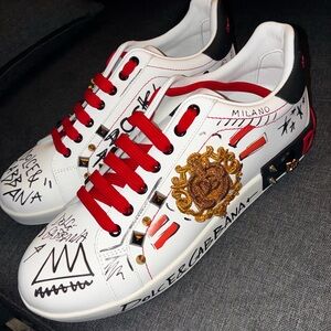 Dolce & Gabbana White Sneakers with Red and Gold Details